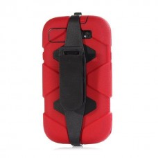 Samsung Galaxy S3 - Heavy Duty Hybrid Silicone PC Defender with Belt Clip Stand Protective Phone Cover Case - Red